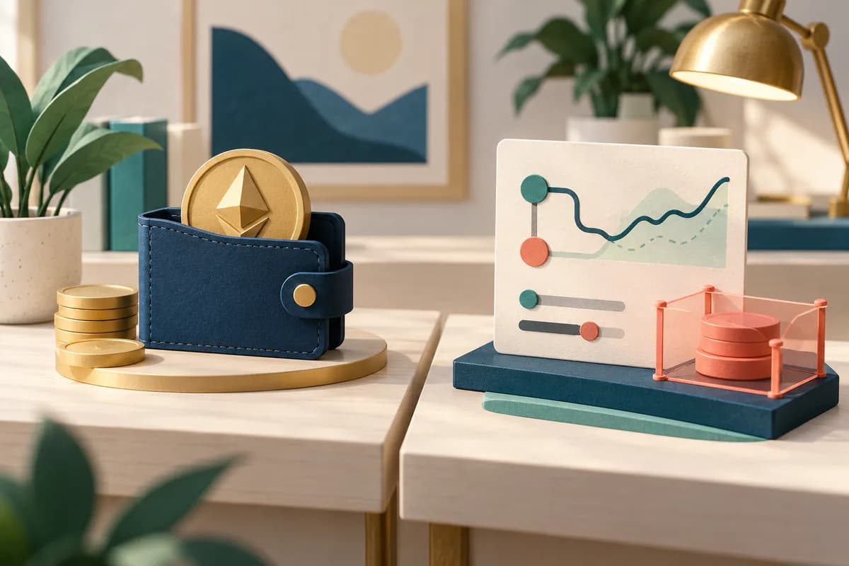 Ilustrasi aset dalam dompet dan kontrak dengan batas jaminan untuk membandingkan spot dengan futures.