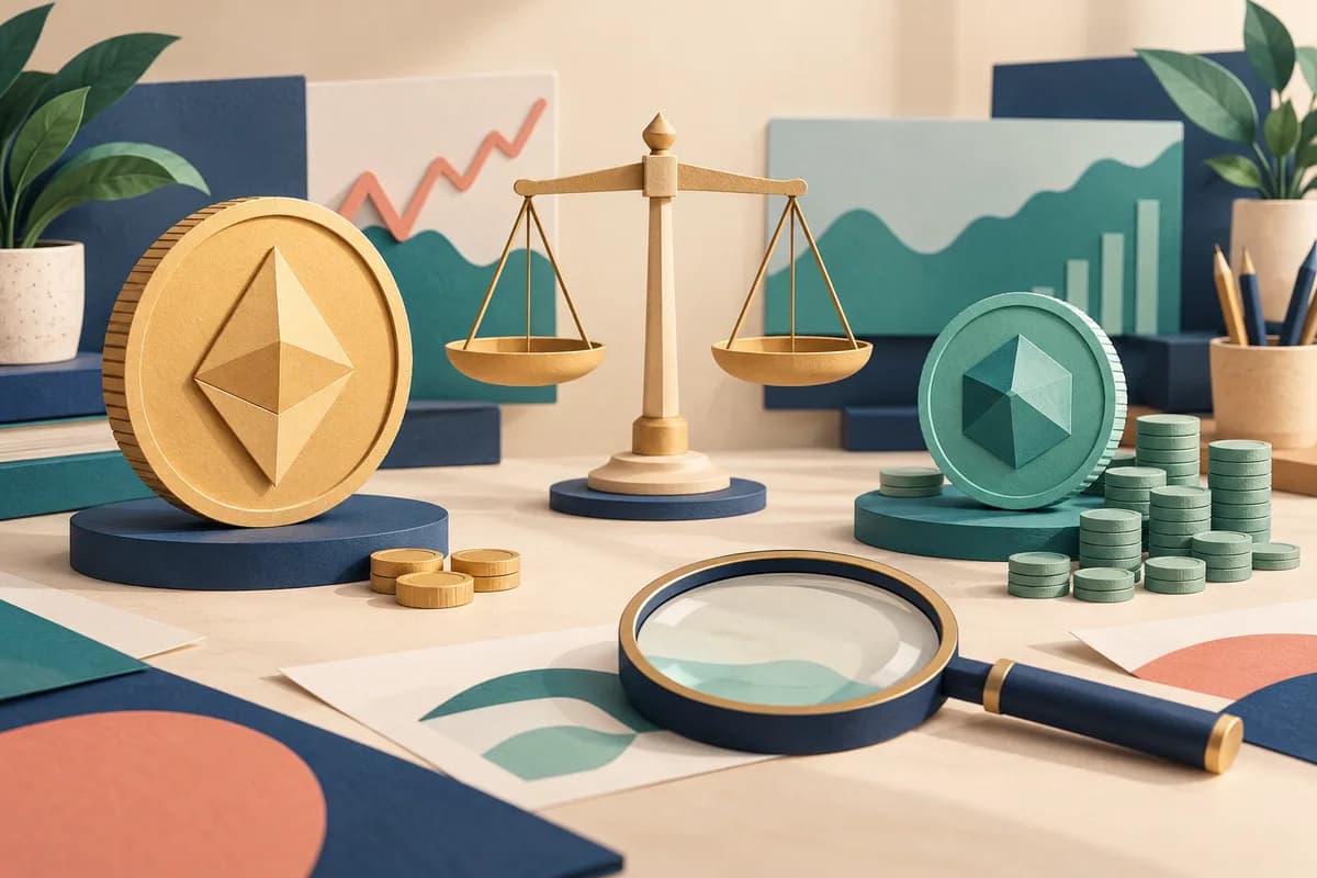 Ilustrasi dua token dengan jumlah unit berbeda untuk membandingkan harga satuan, suplai dan kapitalisasi.